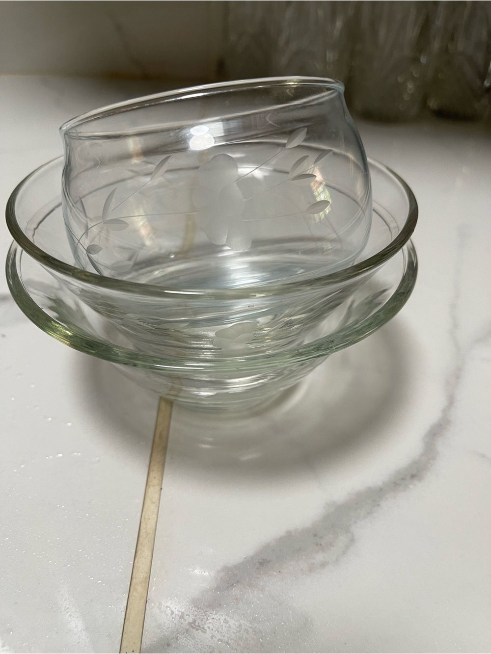 Vintage Clear Wheel Cut or Wheel Etched Serving Bowl - Floral Design